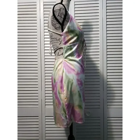 Et Clet Tie Dye Mini Slip Dress Women's Size Large Pink Yellow Strappy Lined - Picture 5 of 15